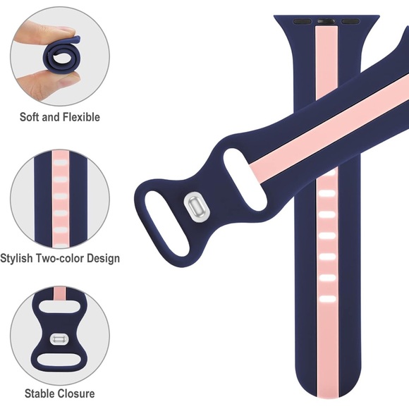 Designer Sport Band Compatible with Apple Watch iWatch Bands Navy and Pink - Picture 2 of 9